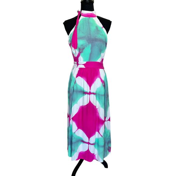Busayo Tie Dye Halter Maxi Dress SMALL Wedding Guest Vacation Pink Designer $415 - Picture 8 of 14